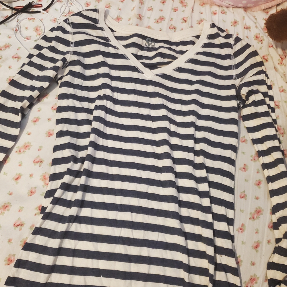 Navy and White Striped Long Sleeve Top